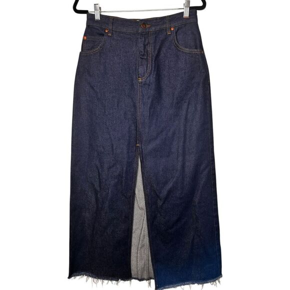 Pilcro Anthropologie Madi Dark Wash Denim Maxi Skirt Sz 8 Boho Y2K Classic - Picture 1 of 7